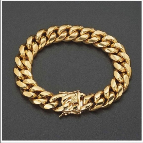 Cuban Link Chain Bracelet,18K Gold Plated new - Picture 1 of 5